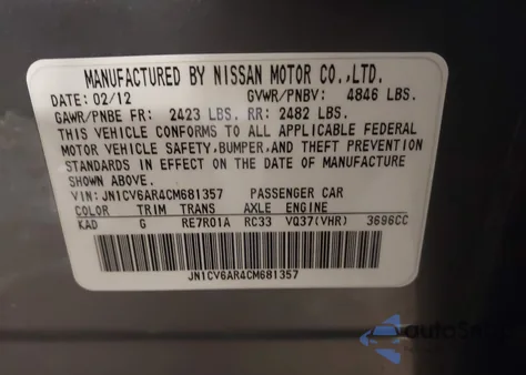 2012 Infiniti G37X from USA, damaged, VIN JN1CV6AR4CM681357